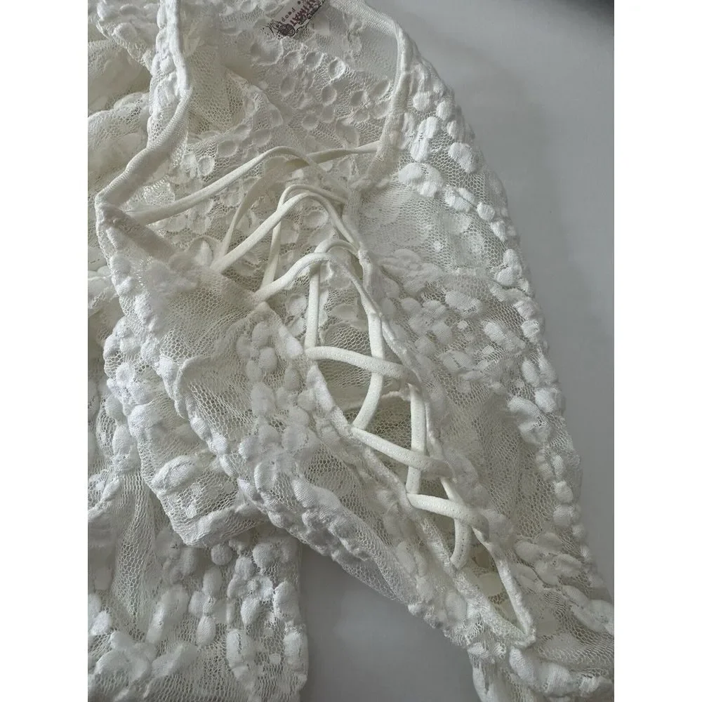Free People Intimately Top Women Small White Lace‎ Long Sleeve Bodycon Coquette